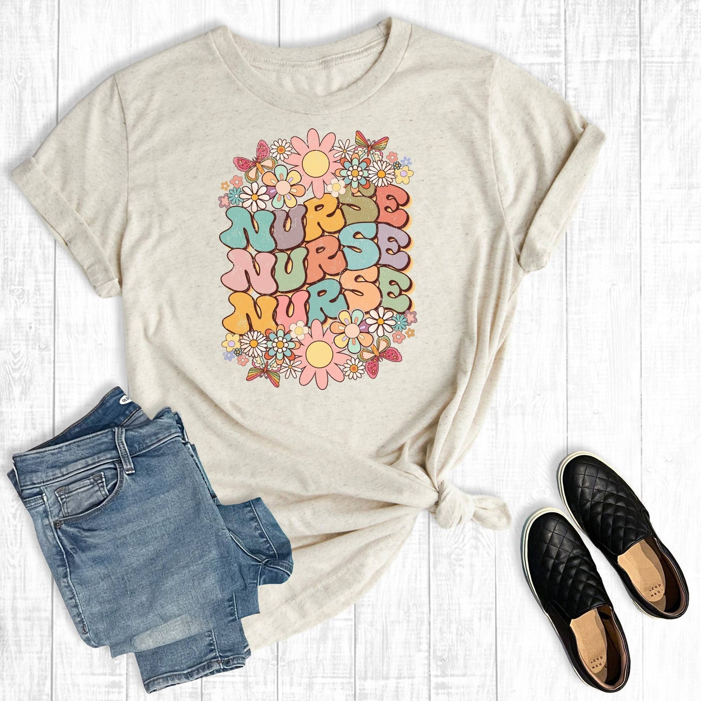 Vintage Floral Nurse Graphic Tee