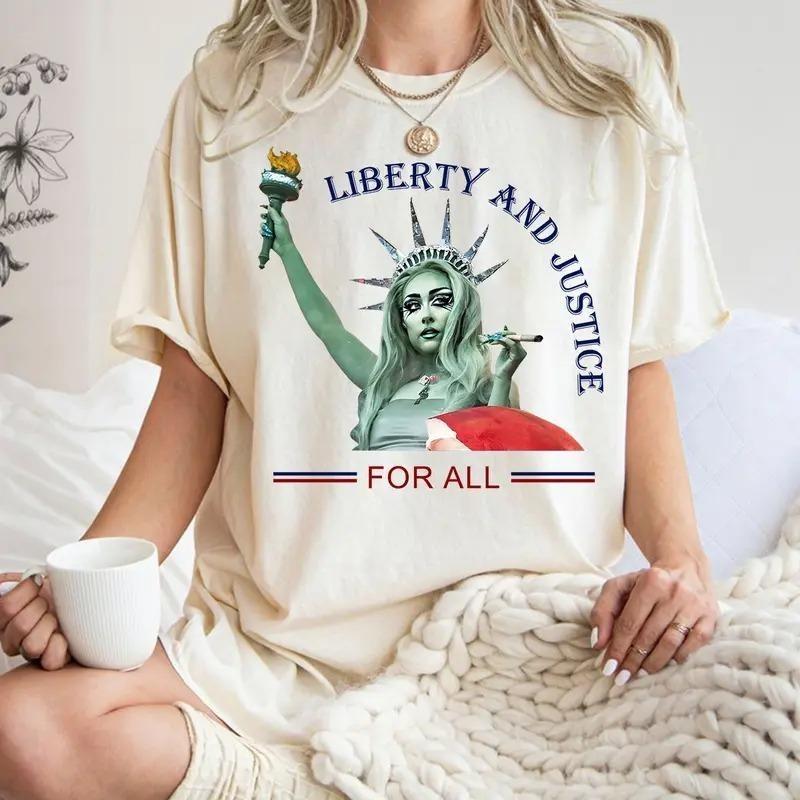 Liberty And Justice For All T-shirts, Patriotic Feminist 4th of July Shirt, Strong American Women,Independence Day Gift for Her