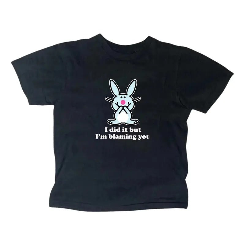 Y2k Happy Bunny Baby Tee, Gothic Emo Girl Top, Scene Clothing 2000s, Casual Cotton Short Sleeve, Y2k Top Women Streetwear, Gift For Girlfriend