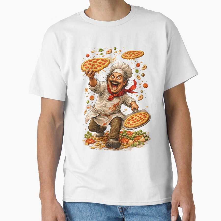 Crazed Italian Cheff Throwing Pizzas by PIXEL POP DESIGNS - Beyond the Norm! Unisex T-shirt, Sweatshirt, Hoodie, Long Sleeve Tee