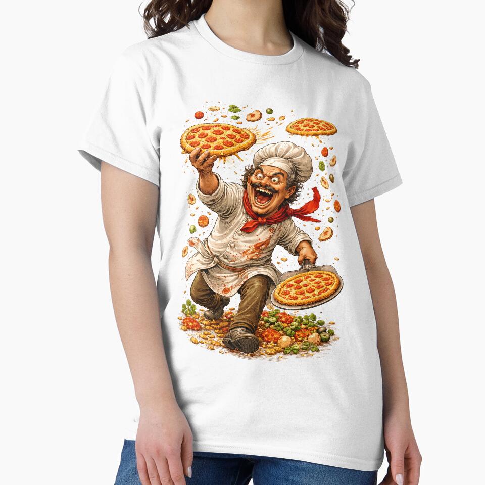 Crazed Italian Cheff Throwing Pizzas by PIXEL POP DESIGNS - Beyond the Norm! Unisex T-shirt, Sweatshirt, Hoodie, Long Sleeve Tee
